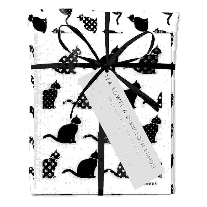 Black Cat Dishcloth and Tea Towel Gift Set