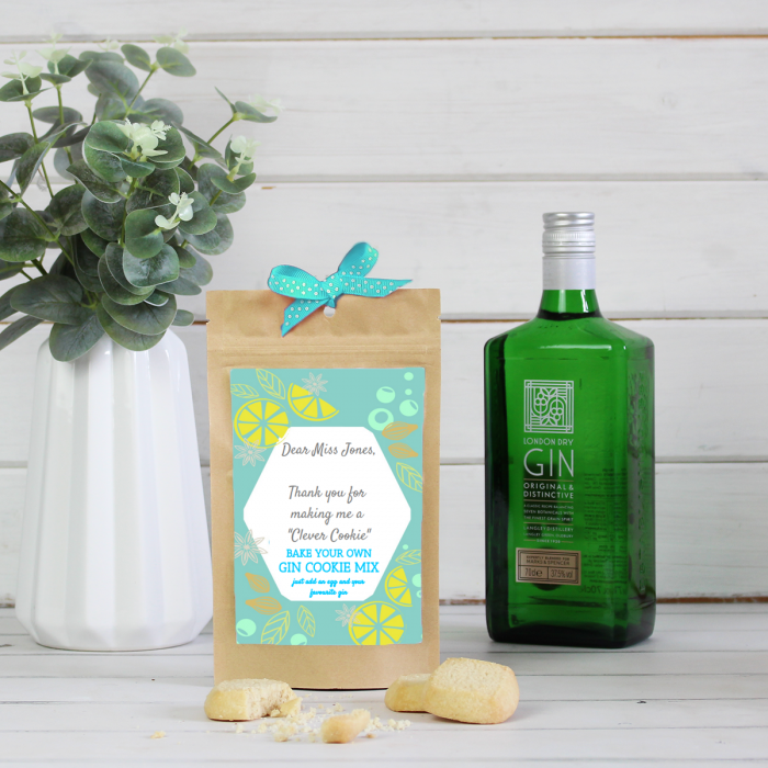 A delicious gin cookie mix packaged in an eco-friendly kraft pouch, with a personalised front label.