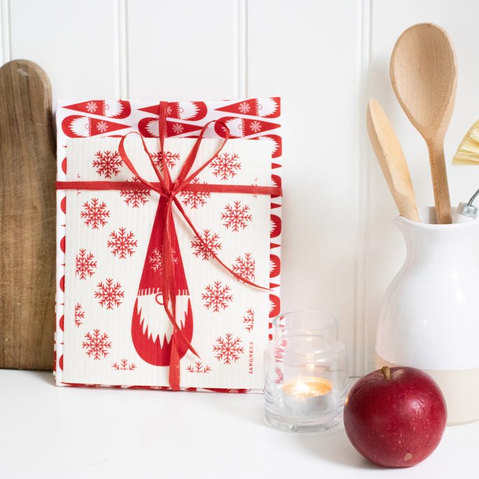 Eco Friendly Gnome Tea Towel & Dishcloth Christmas Gift Set